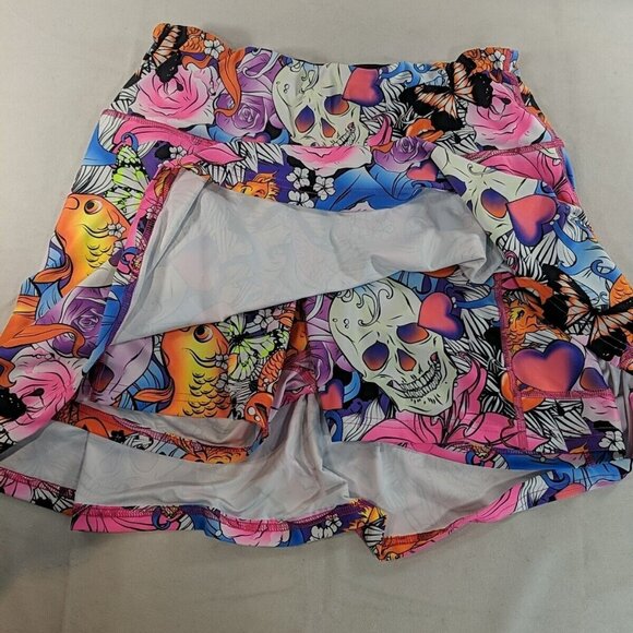 Tikiboo Swim Bottoms Skirt Shorts Skort Skull Tattoos Multicolor XL X-Large - Picture 2 of 11